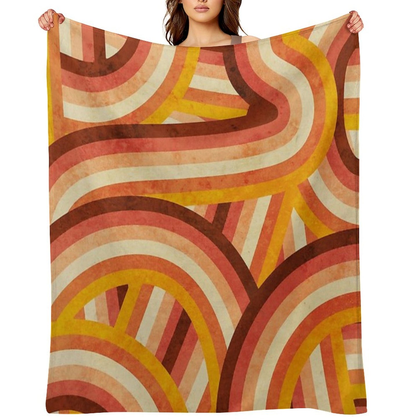 Vintage Orange 70's Style Rainbow Stripes Throw Blanket