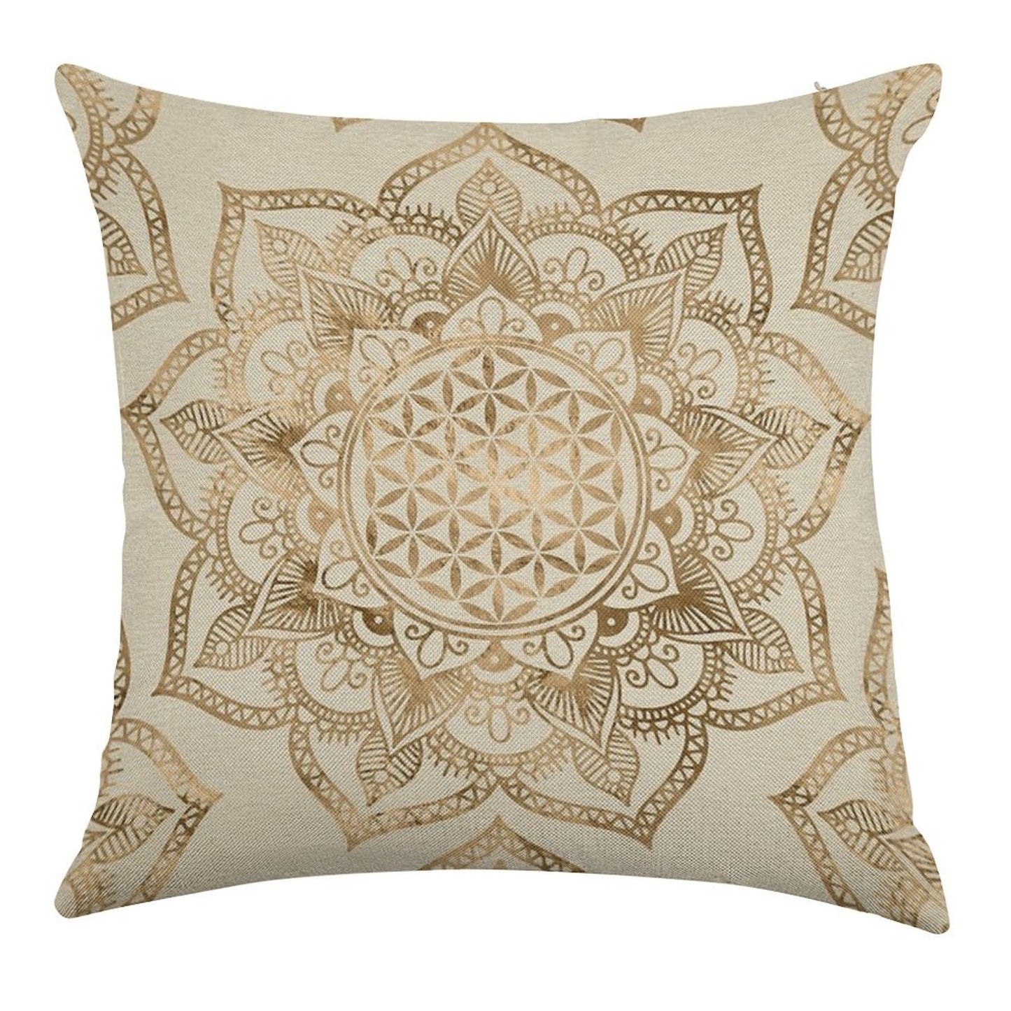 Flower of Life in Lotus - Pastel Golds And Canvas Linen Throw Pillow Cover