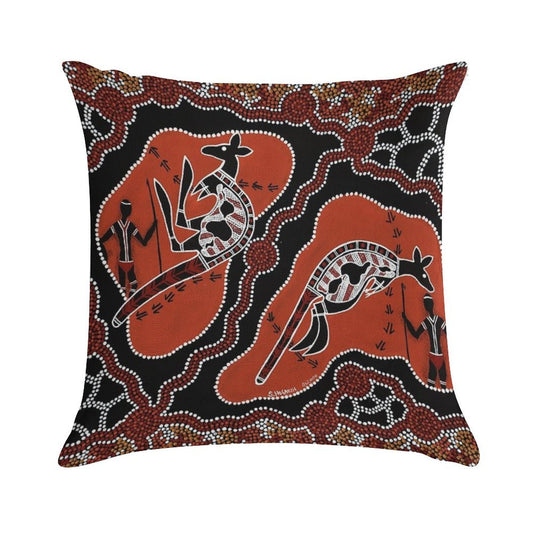 Authentic Aboriginal Art -  Men Kangaroo Hunting Soft Fade-Resistant Throw Pillow