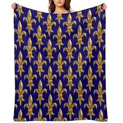 Fleur De Lys  Fleur De Lis 3D Gold Look Pattern, Large Corroded Throw Blanket
