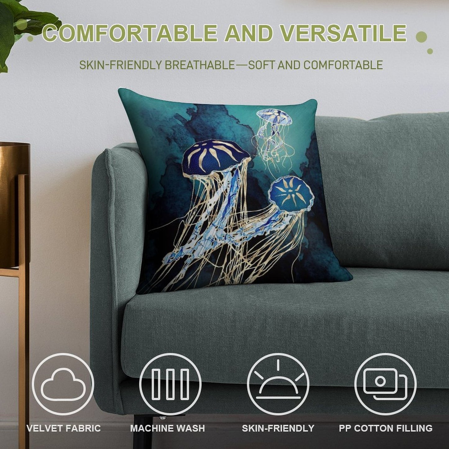 Metallic Jellyfish III Soft Fade-Resistant Throw Pillow