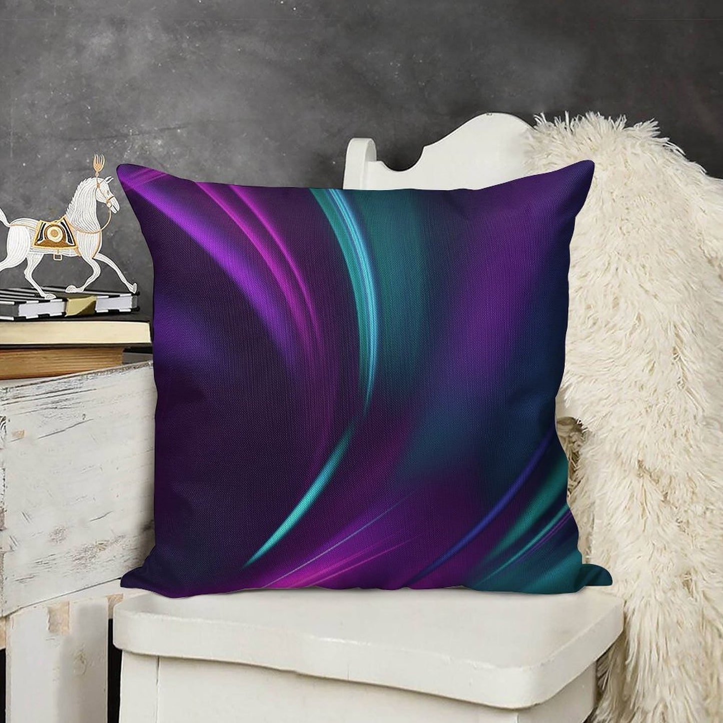 Purple Teal Swirl Linen Throw Pillow Cover