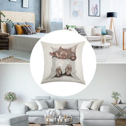 Wombat in Bed Linen Throw Pillow Cover