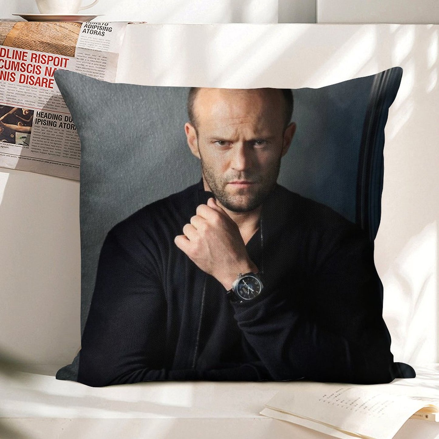 Jason Statham Linen Throw Pillow Cover