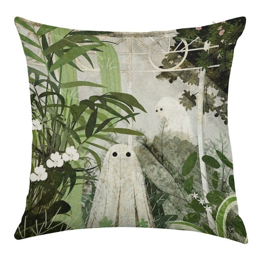 There's A Ghost in The Greenhouse Again Linen Throw Pillow Cover