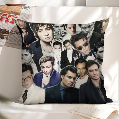 Ed Westwick Collage Linen Throw Pillow Cover