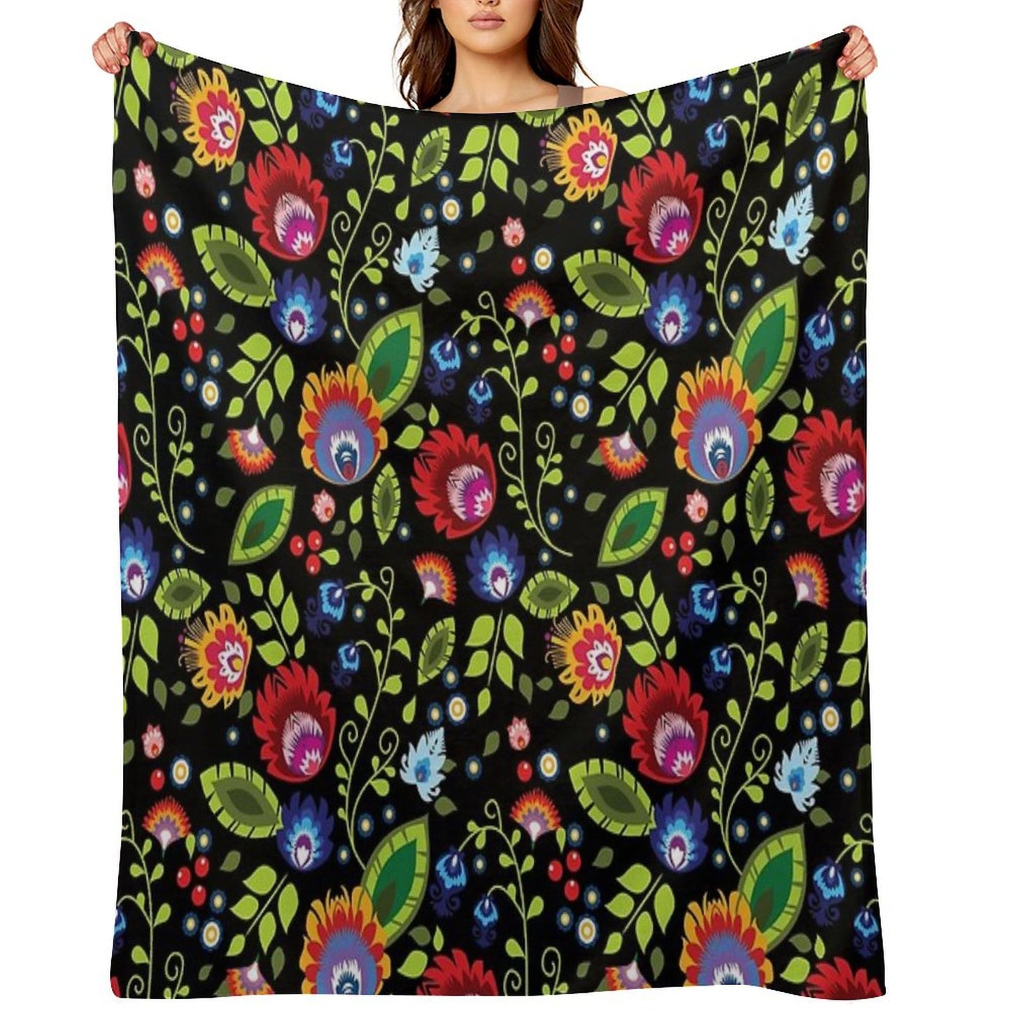 Polish Folklore - Beautiful Composition on Black Throw Blanket