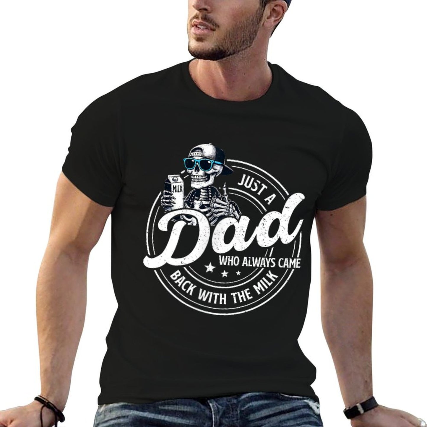 Funny Just A Dad Who Always Came Back With The Milk  Rolled Sleeves T-Shirt
