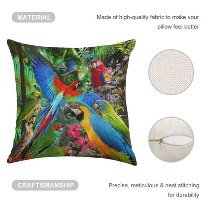 Parrots Linen Throw Pillow Cover