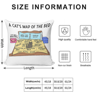Cats Map of The Bed Funny Cat Gift for Cat Owner Soft Anti-Pilling Throw Pillow