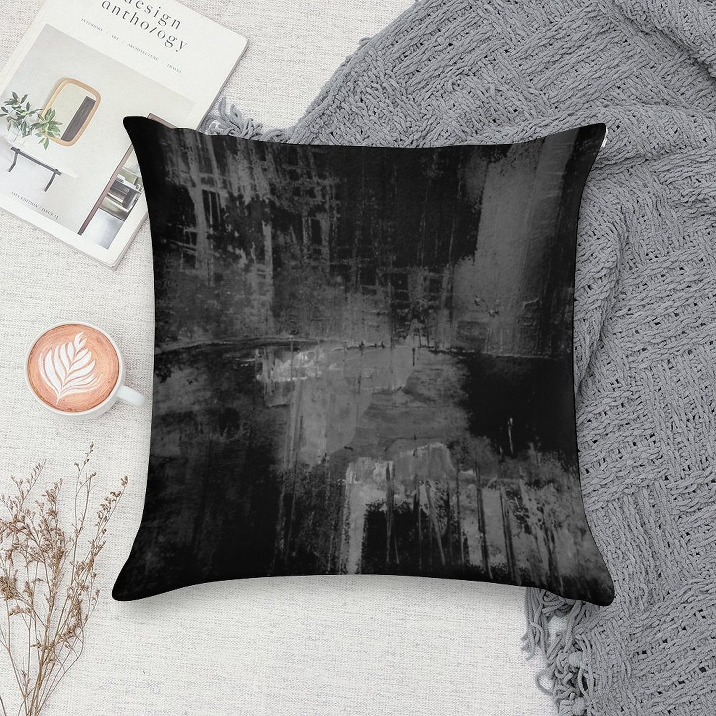 Black Gray Abstract Soft Luxury Feel Throw Pillow