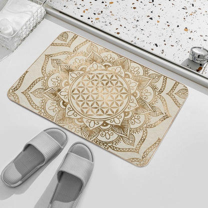 Flower of Life in Lotus - Pastel Golds And Canvas Bath Mat