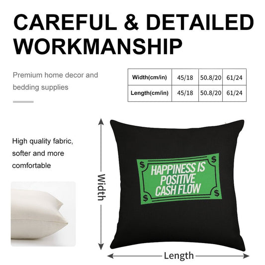 Happiness Is Positive Cash Flow Money Quote Linen Throw Pillow Cover