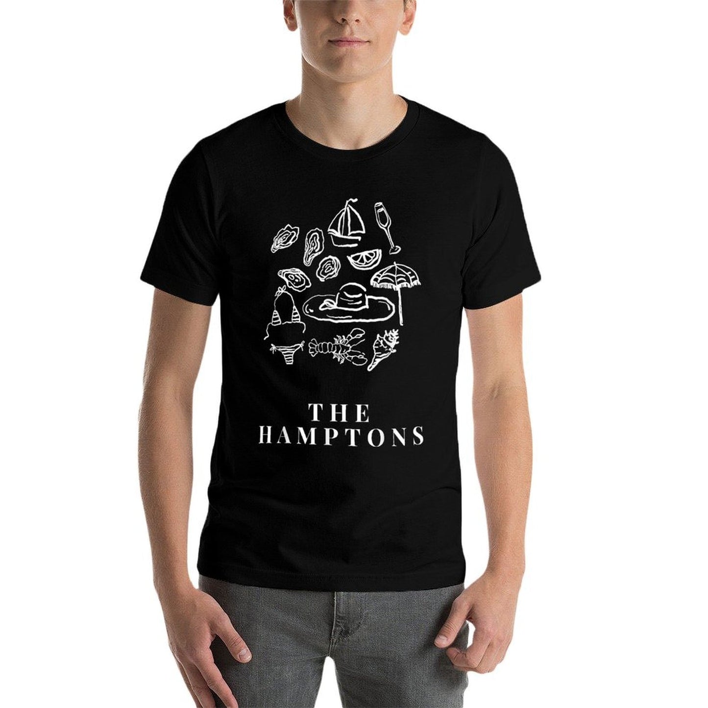 The Hamptons NY Trendy Summer Beach Aesthetic  Rolled Sleeves T-Shirt
