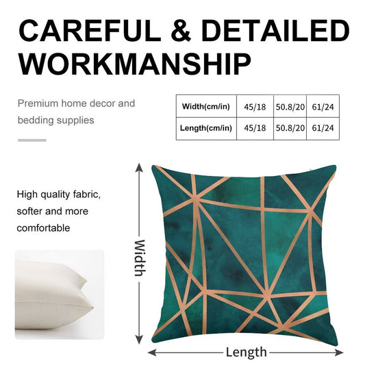 Copper And Emerald Geometric Design Linen Throw Pillow Cover