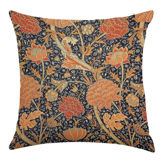 William Morris Cray Blue And Orange Linen Throw Pillow Cover