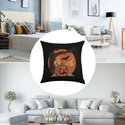 Vintage Pumpkin Scene Halloween Linen Throw Pillow Cover