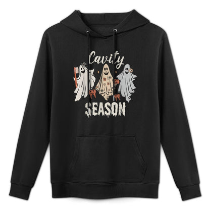 Cavity Season Halloween Funny Dental Ghosts And Toothbrush Kangaroo Pocket Hoodie