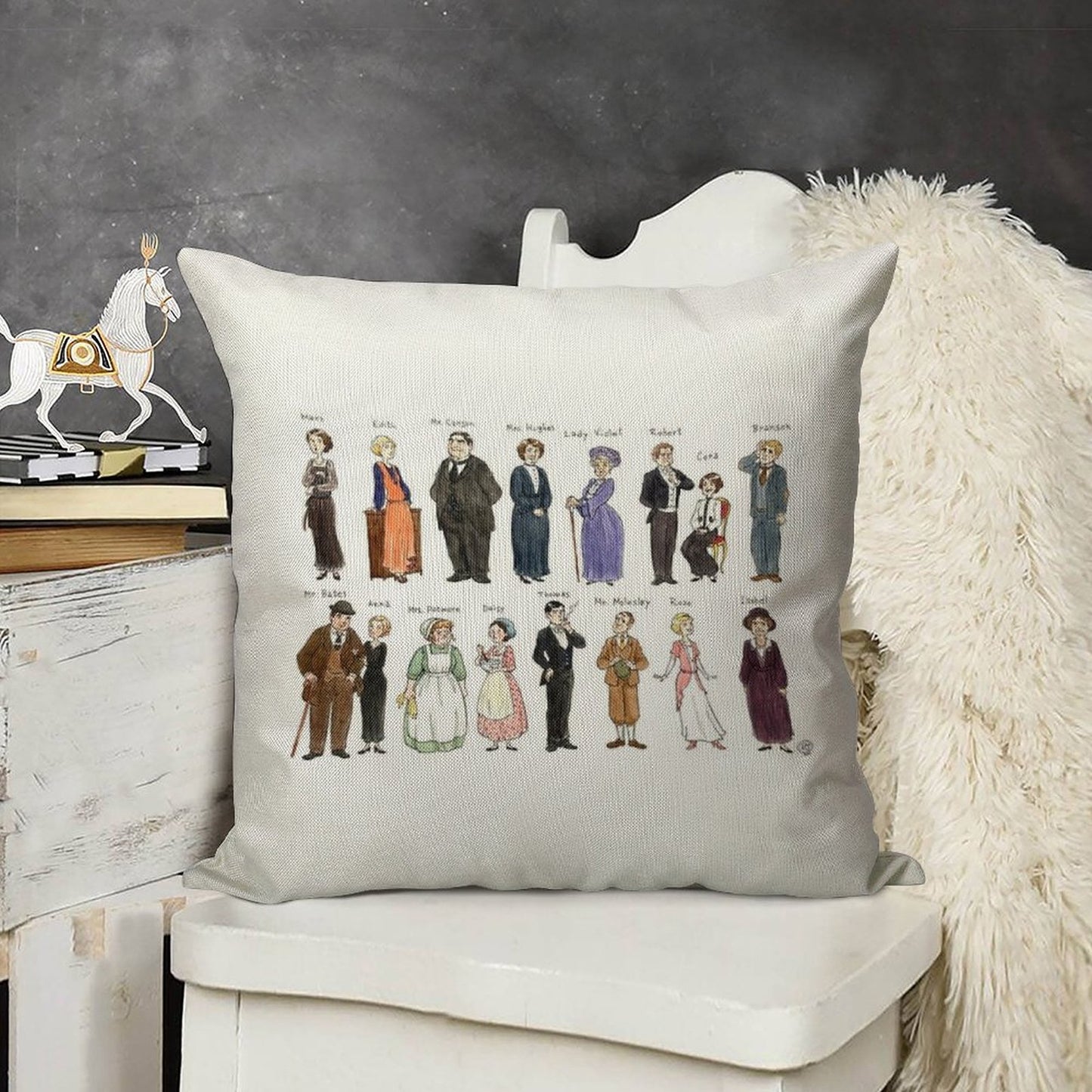 Downton A. Portraits Linen Throw Pillow Cover