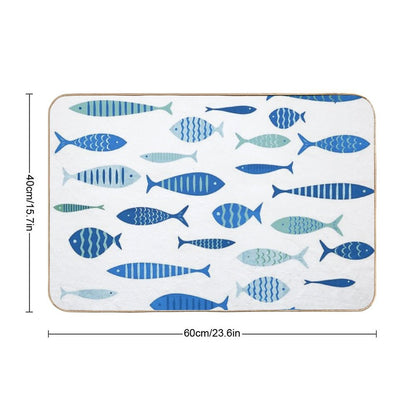 Mid Century Modern Blue Fish Fishing MCM Mid Mod Bath Mat