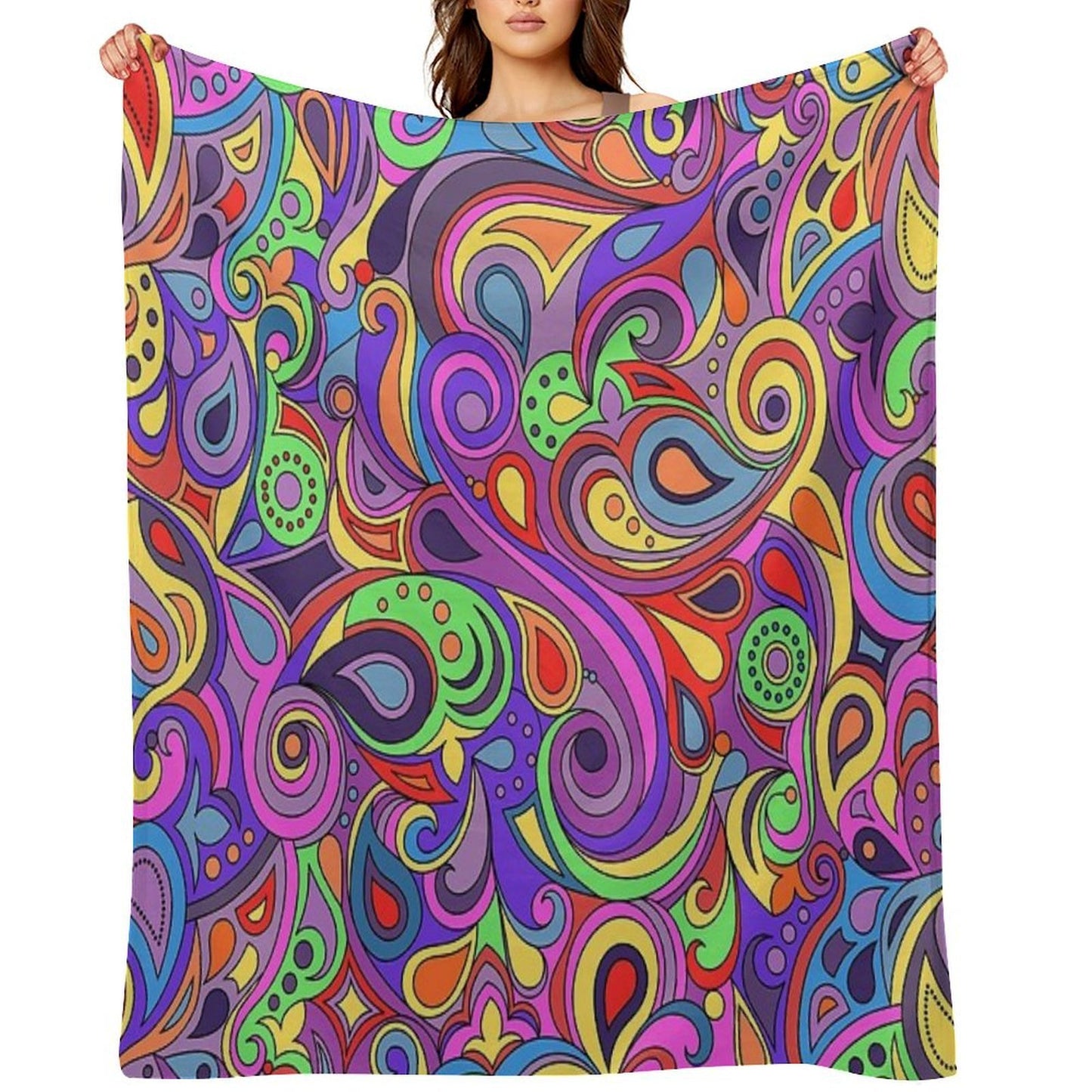 Groovy Psychedelic Hippy Paisley Pattern Throw Blanket