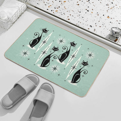 Mid Century Meow Retro Atomic Cats on Vintage Mint ©studioxtine Bath Mat