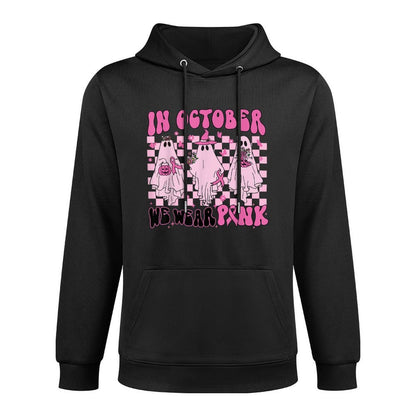 In October We Wear Pink Ghost Breast Cancer Halloween Party Moisture-Wicking Hoodie