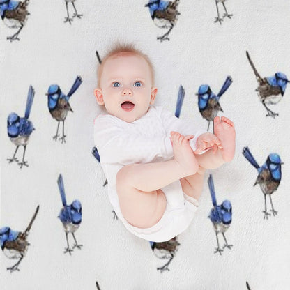 Blue Wrens, Scattered on White Throw Blanket