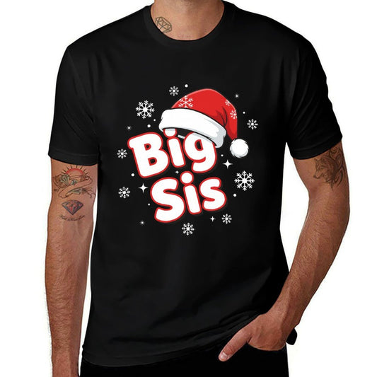 Big Sis Santa Hat Christmas Sister Matching Family Holiday  Summer-ready Fabric T-Shirt