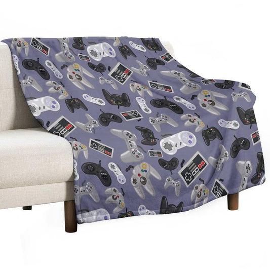 Old School Video Game Controllers - Repeating Pattern Throw Blanket