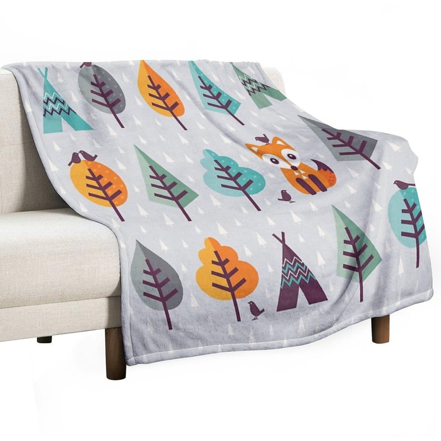 Fox in The Forest on Gray Throw Blanket