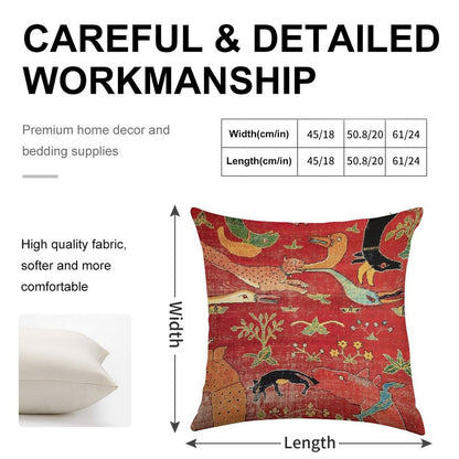 Animal Grotesques Mughal Carpet Fragment Linen Throw Pillow Cover