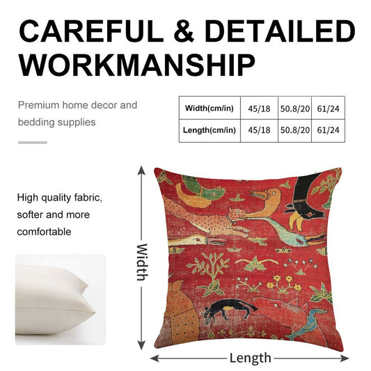Animal Grotesques Mughal Carpet Fragment Linen Throw Pillow Cover