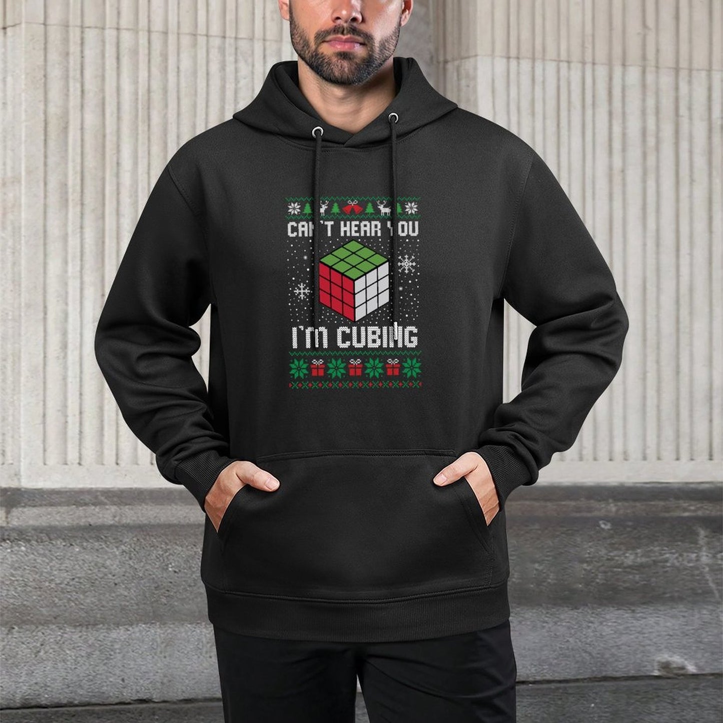 Cant Hear You Im Cubing Funny Speed Cube Ugly Christmas Sweatshirt All-Day Comfort Hoodie