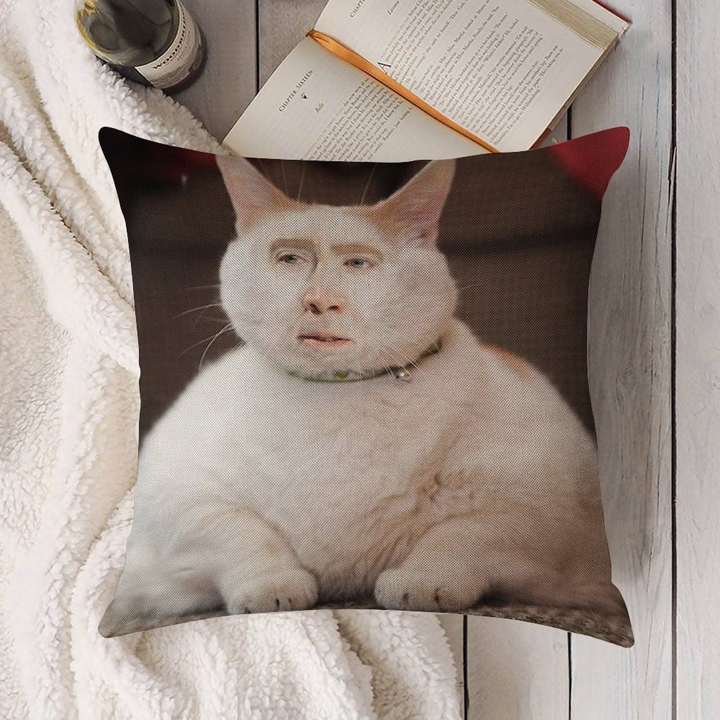 Nicolas Cage Cat Linen Throw Pillow Cover