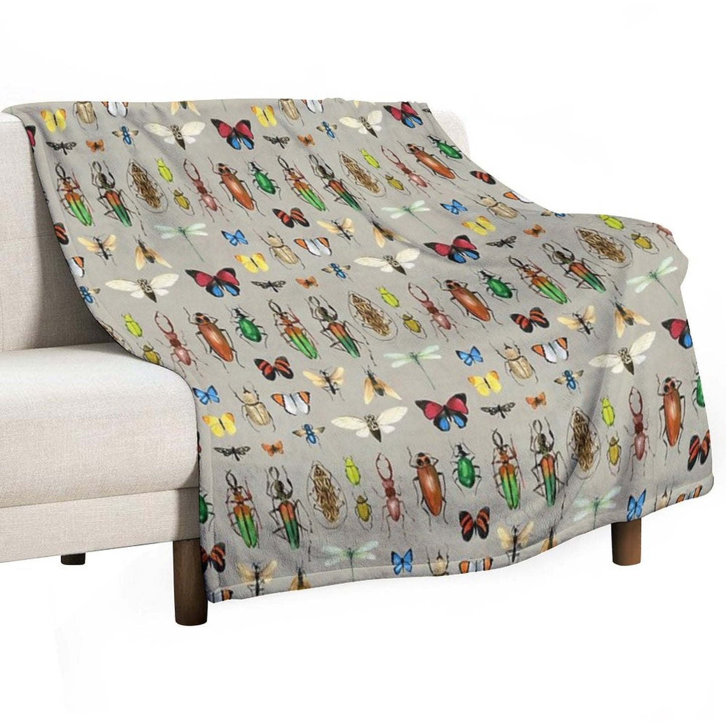 The Usual Suspects - Insects on Grey - Watercolour Bugs Pattern by Cecca Designs Throw Blanket