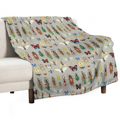 The Usual Suspects - Insects on Grey - Watercolour Bugs Pattern by Cecca Designs Throw Blanket