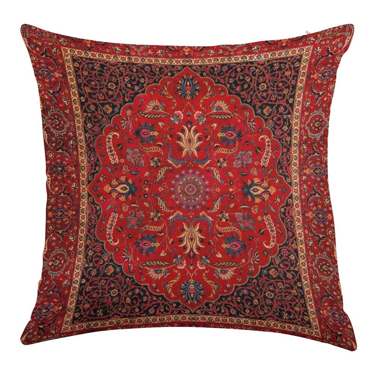 Red Persian Rug Linen Throw Pillow Cover