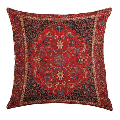 Red Persian Rug Linen Throw Pillow Cover