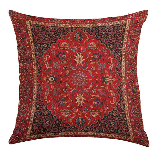 Red Persian Rug Linen Throw Pillow Cover