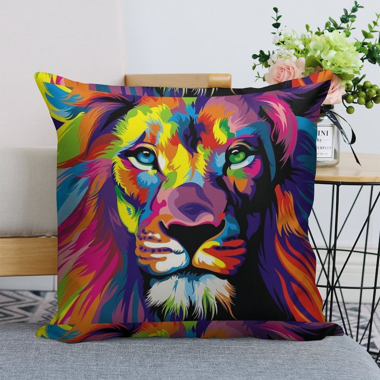 Banksy Rainbow Lion Graffiti Pop Art Painting Linen Throw Pillow Cover