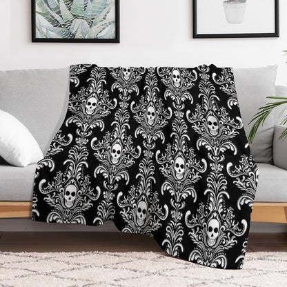 Skulls Damask Goth Halloween Pattern Throw Blanket