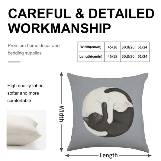 Yin Yang Balancing Cats Linen Throw Pillow Cover
