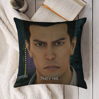 Yakuza Kiryu That's Rad Linen Throw Pillow Cover