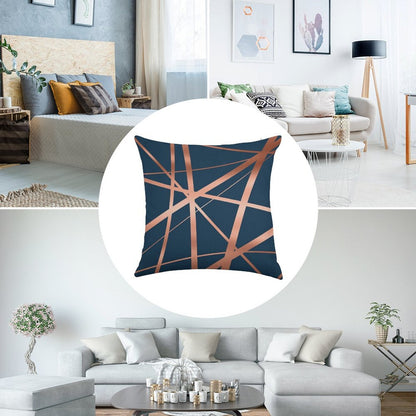 Navy Rose Gold Luxe Linen Throw Pillow Cover
