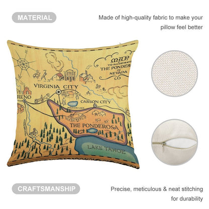 Map of The Ponderosa from 'Bonanza' Linen Throw Pillow Cover