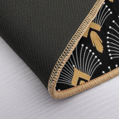 Black, Gold And White Art Deco Fan Flowers Motif Bath Mat