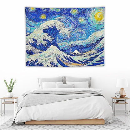 Starry Night Over The Great Wave Off Kanagawa Tapestry