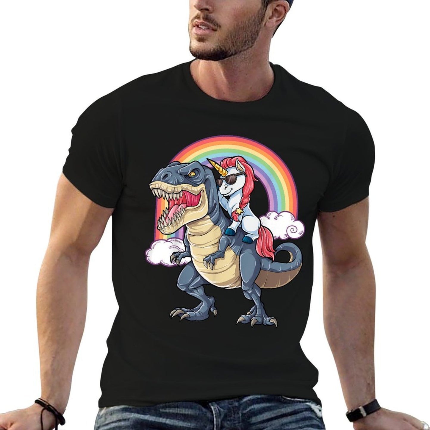 Unicorn Riding T Rex Dinosaur Boys Girls Kids Gift Men  Relaxed-fit T-Shirt