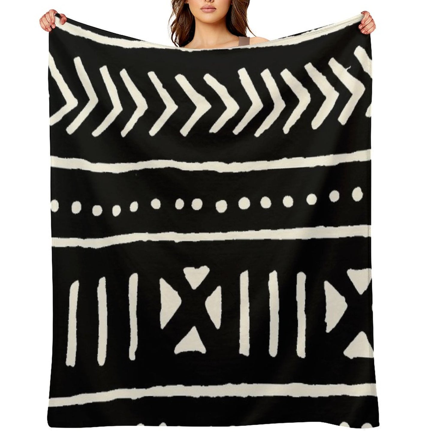 African Mud Cloth Black And White Throw Blanket
